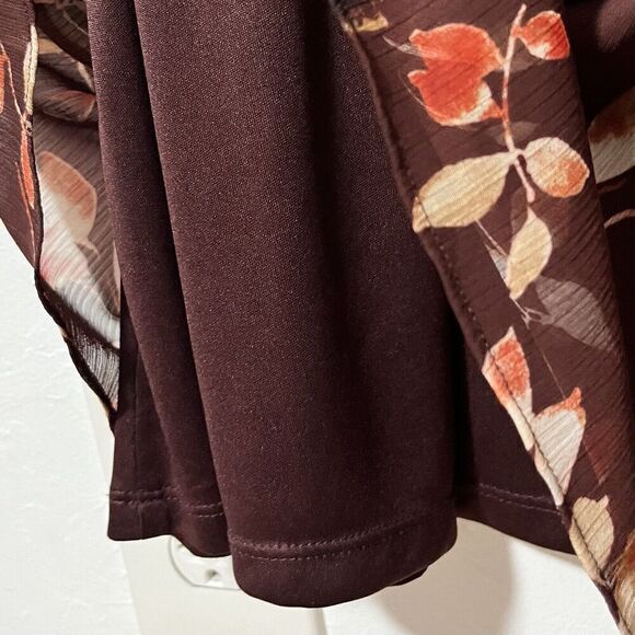 Calvin Klein Printed Round Neck Midi Chiffon Dress Size 16 Syrah Multi Belted - Picture 9 of 14